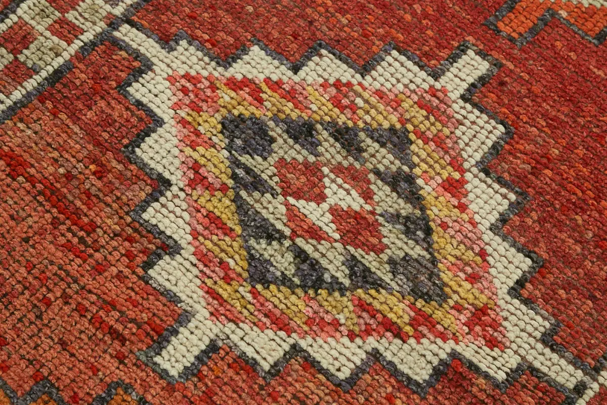 Herki Eskitme Kırmızı Pamuk Üzerine Yün El Dokuma Halı-083x354 - Görsel 5