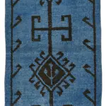 Herki Eskitme Mavi Pamuk Üzerine Yün El Dokuma Halı-095x348