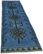 Herki Eskitme Mavi Pamuk Üzerine Yün El Dokuma Halı-095x348 - Görsel 2