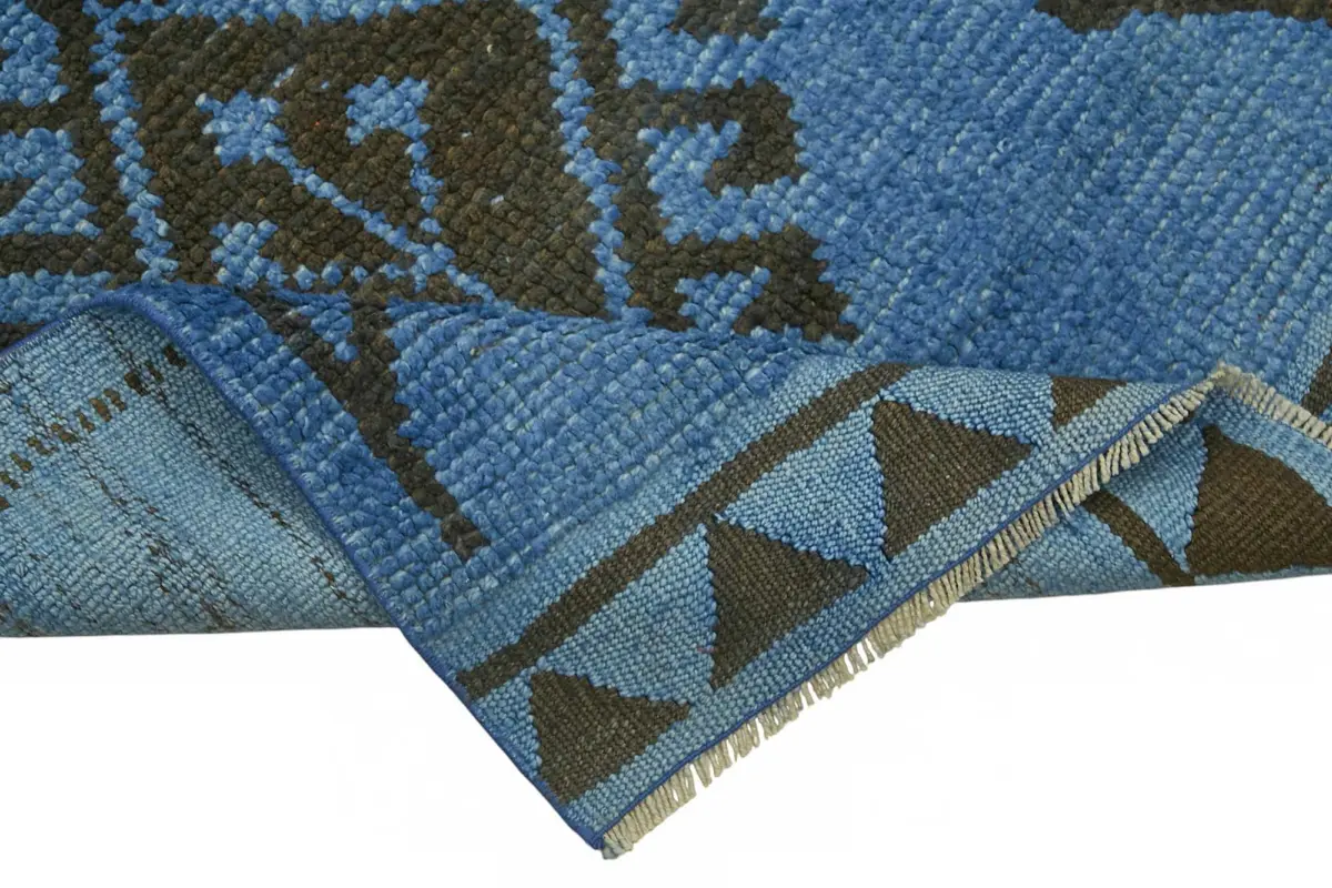 Herki Eskitme Mavi Pamuk Üzerine Yün El Dokuma Halı-095x348 - Görsel 6