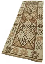 Herki Eskitme Bej Pamuk Üzerine Yün El Dokuma Halı-085x337 - Görsel 3