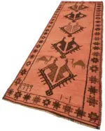 Herki Eskitme Turuncu Pamuk Üzerine Yün El Dokuma Halı-104x356 - Görsel 3