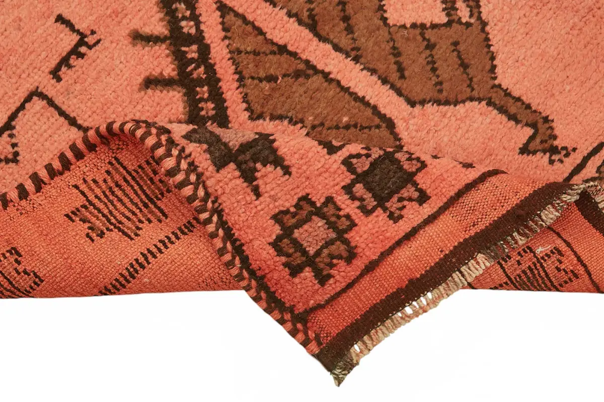 Herki Eskitme Turuncu Pamuk Üzerine Yün El Dokuma Halı-104x356 - Görsel 6