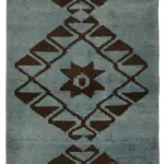 Herki Eskitme Mavi Pamuk Üzerine Yün El Dokuma Halı-094x237