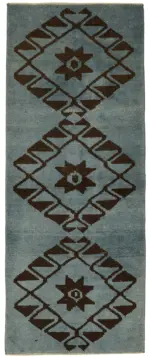 Herki Eskitme Mavi Pamuk Üzerine Yün El Dokuma Halı-094x237