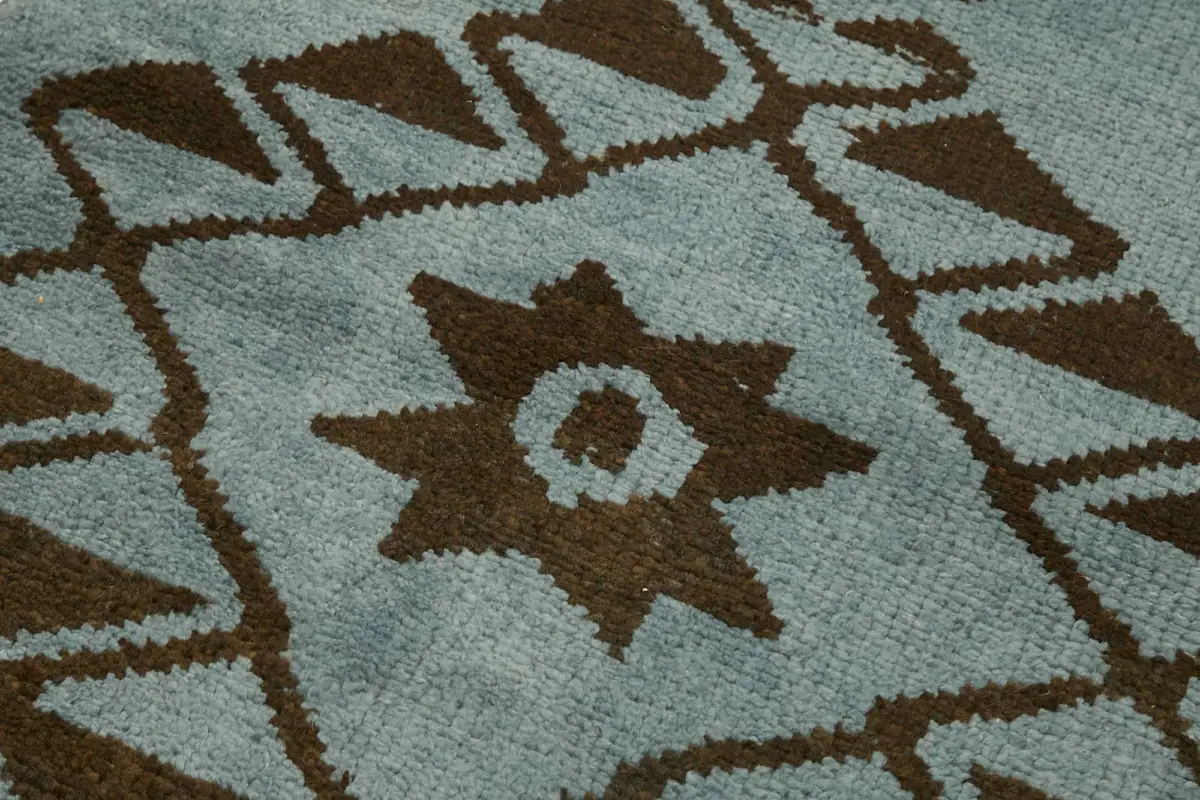 Herki Eskitme Mavi Pamuk Üzerine Yün El Dokuma Halı-094x237 - Görsel 5