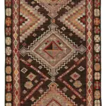 Herki Eskitme Kahverengi Pamuk Üzerine Yün El Dokuma Halı-094x414