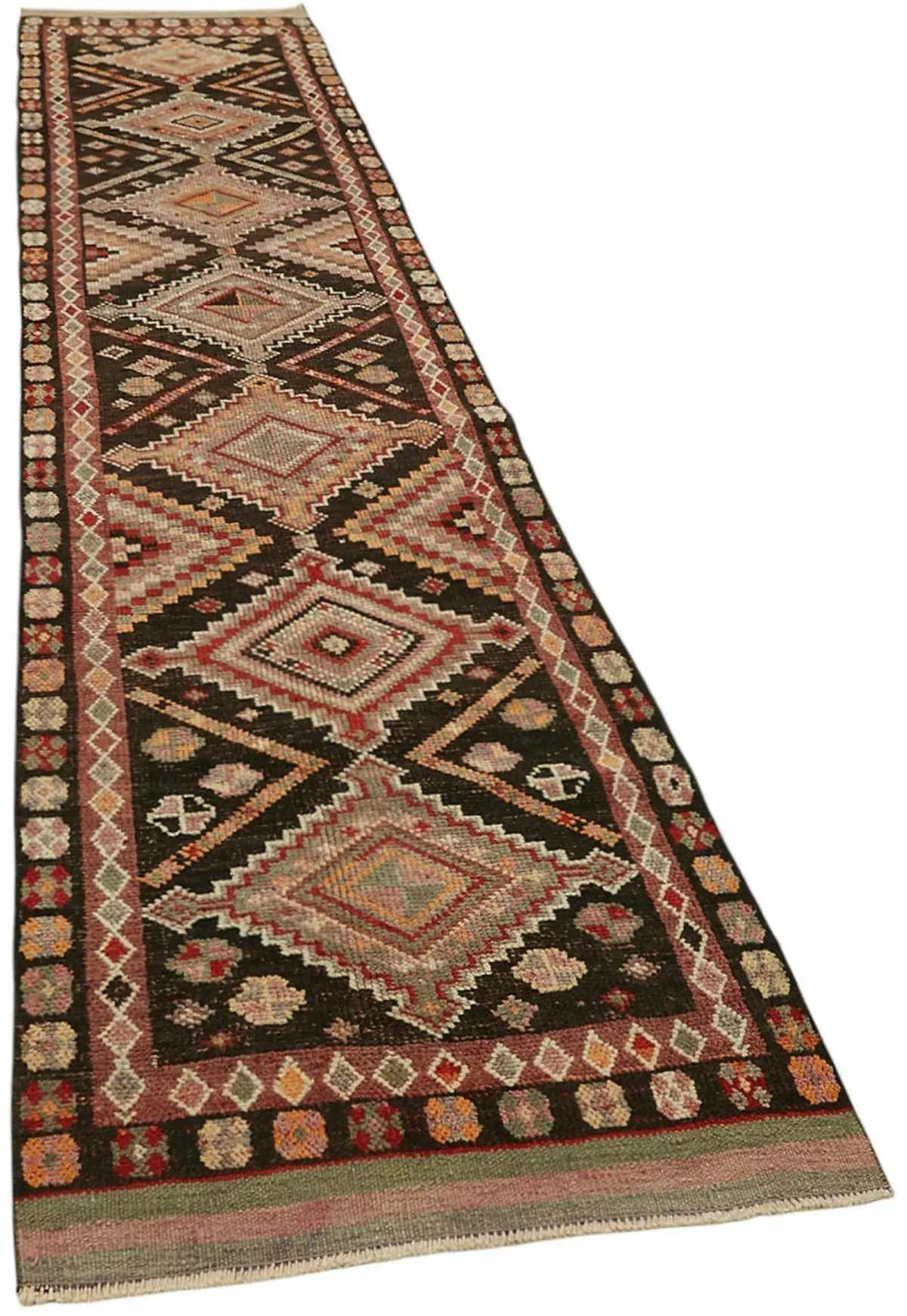 Herki Eskitme Kahverengi Pamuk Üzerine Yün El Dokuma Halı-094x414 - Görsel 2