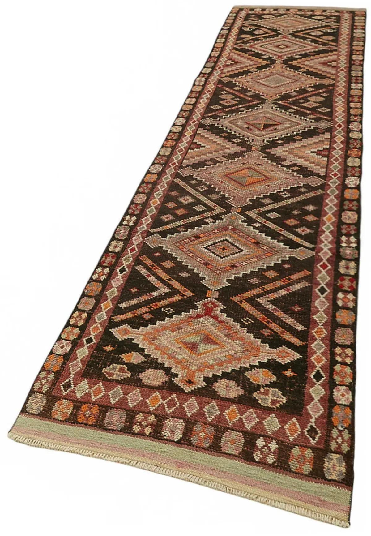 Herki Eskitme Kahverengi Pamuk Üzerine Yün El Dokuma Halı-094x414 - Görsel 3