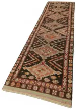 Herki Eskitme Kahverengi Pamuk Üzerine Yün El Dokuma Halı-094x414 - Görsel 3