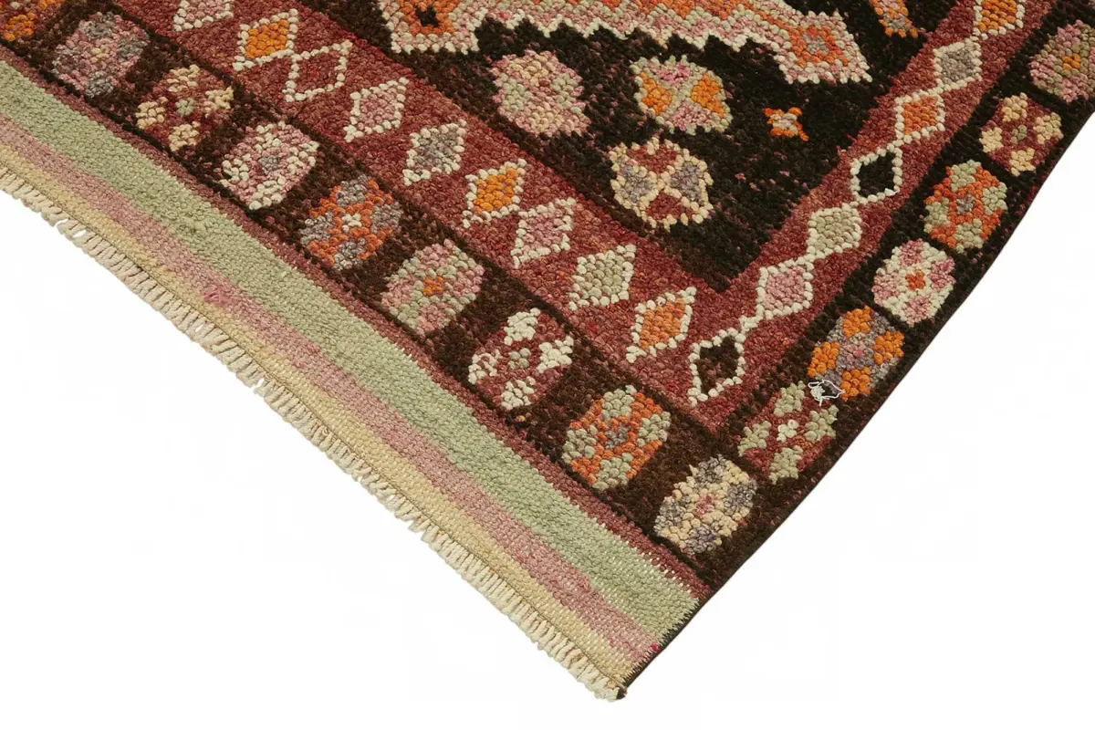 Herki Eskitme Kahverengi Pamuk Üzerine Yün El Dokuma Halı-094x414 - Görsel 4