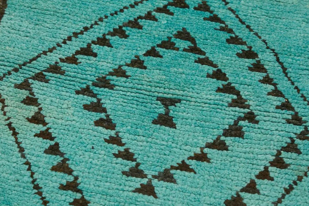 Herki Eskitme Turkuaz Pamuk Üzerine Yün El Dokuma Halı-075x282 - Görsel 5