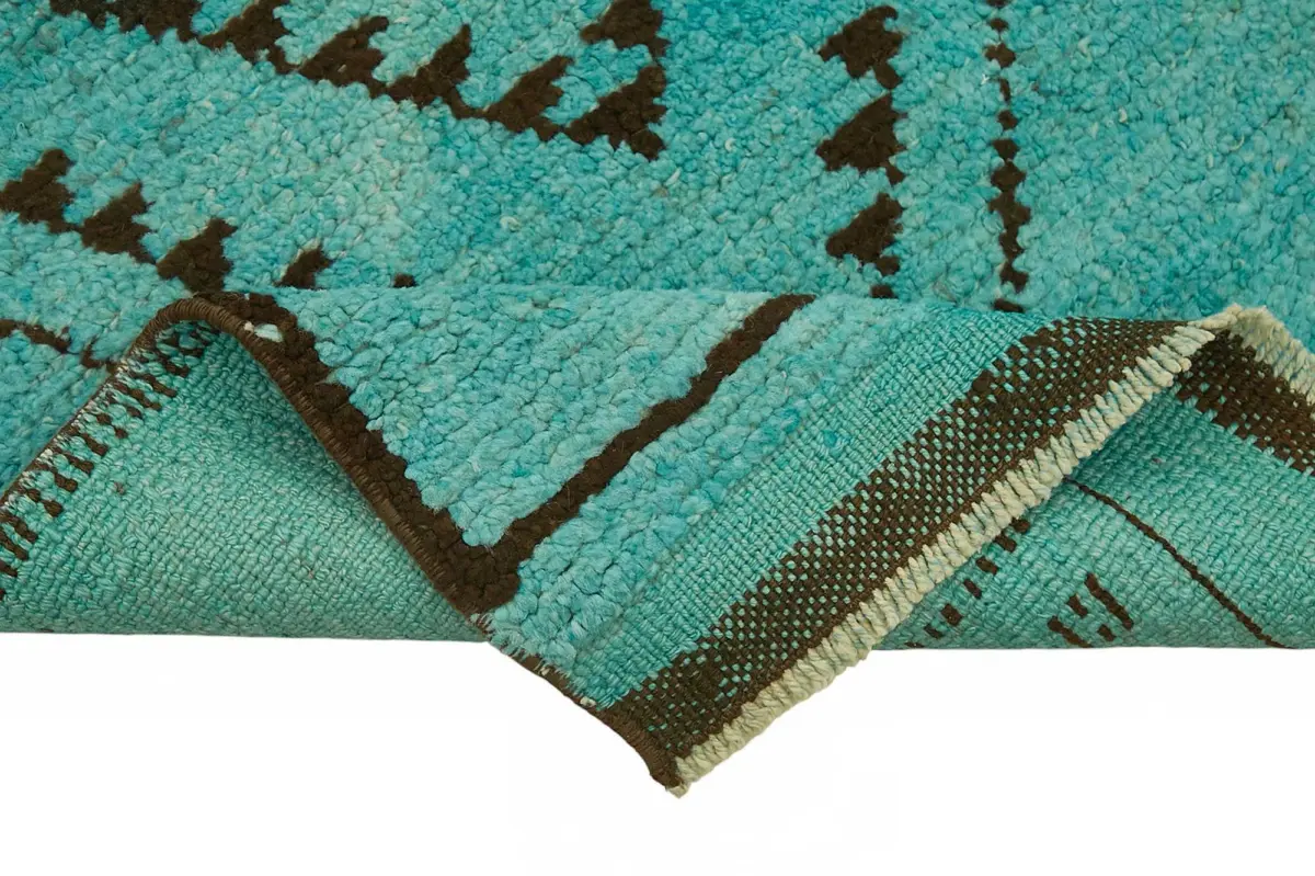 Herki Eskitme Turkuaz Pamuk Üzerine Yün El Dokuma Halı-075x282 - Görsel 6