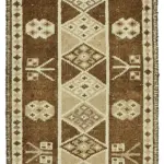 Herki Eskitme Kahverengi Pamuk Üzerine Yün El Dokuma Halı-090x380