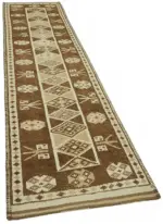 Herki Eskitme Kahverengi Pamuk Üzerine Yün El Dokuma Halı-090x380 - Görsel 2