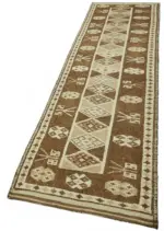 Herki Eskitme Kahverengi Pamuk Üzerine Yün El Dokuma Halı-090x380 - Görsel 3