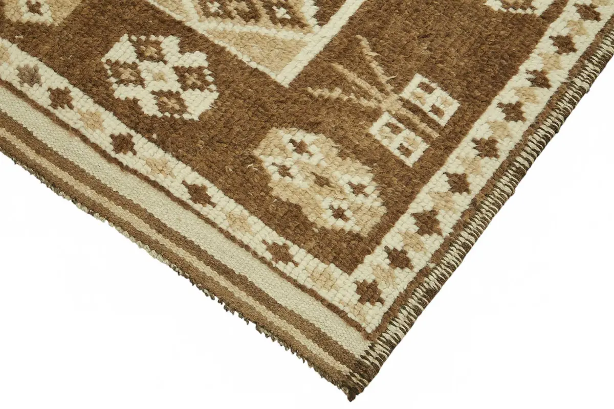 Herki Eskitme Kahverengi Pamuk Üzerine Yün El Dokuma Halı-090x380 - Görsel 4