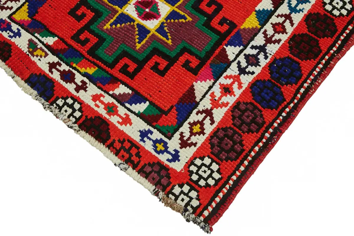 Herki Eskitme Kırmızı Pamuk Üzerine Yün El Dokuma Halı-090x360 - Görsel 4