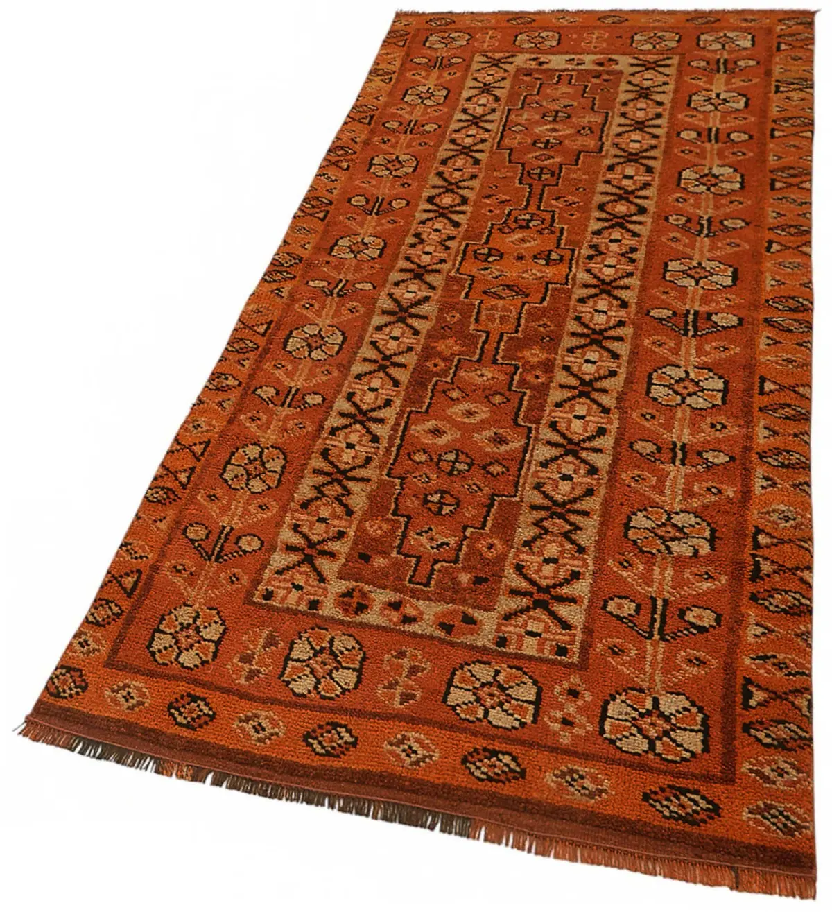 Herki Eskitme Turuncu Pamuk Üzerine Yün El Dokuma Halı-096x230 - Görsel 3