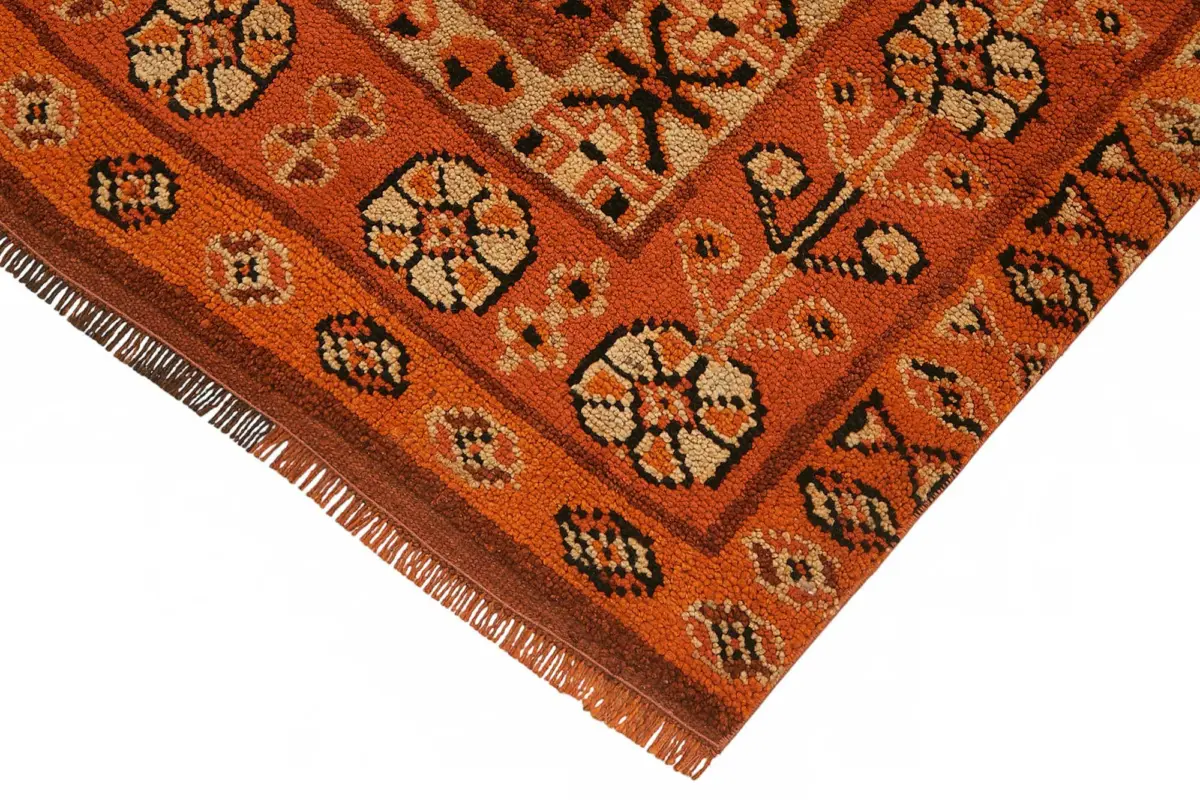 Herki Eskitme Turuncu Pamuk Üzerine Yün El Dokuma Halı-096x230 - Görsel 4