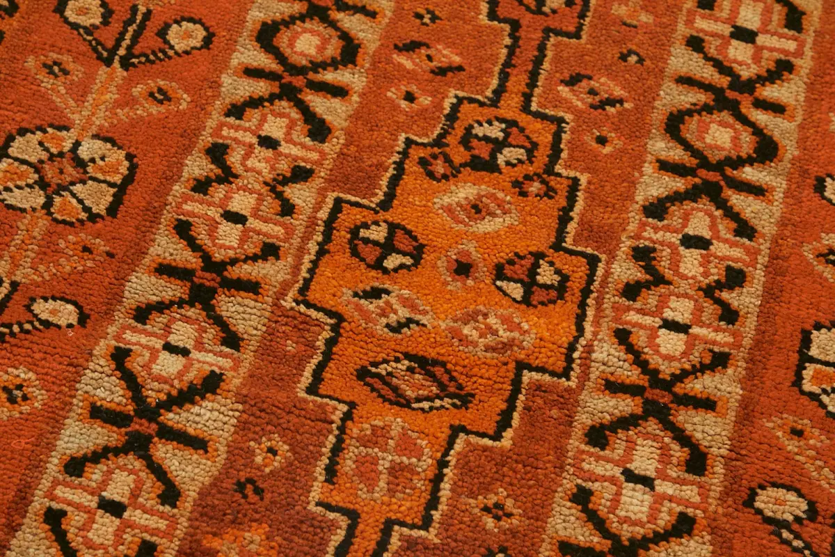 Herki Eskitme Turuncu Pamuk Üzerine Yün El Dokuma Halı-096x230 - Görsel 5