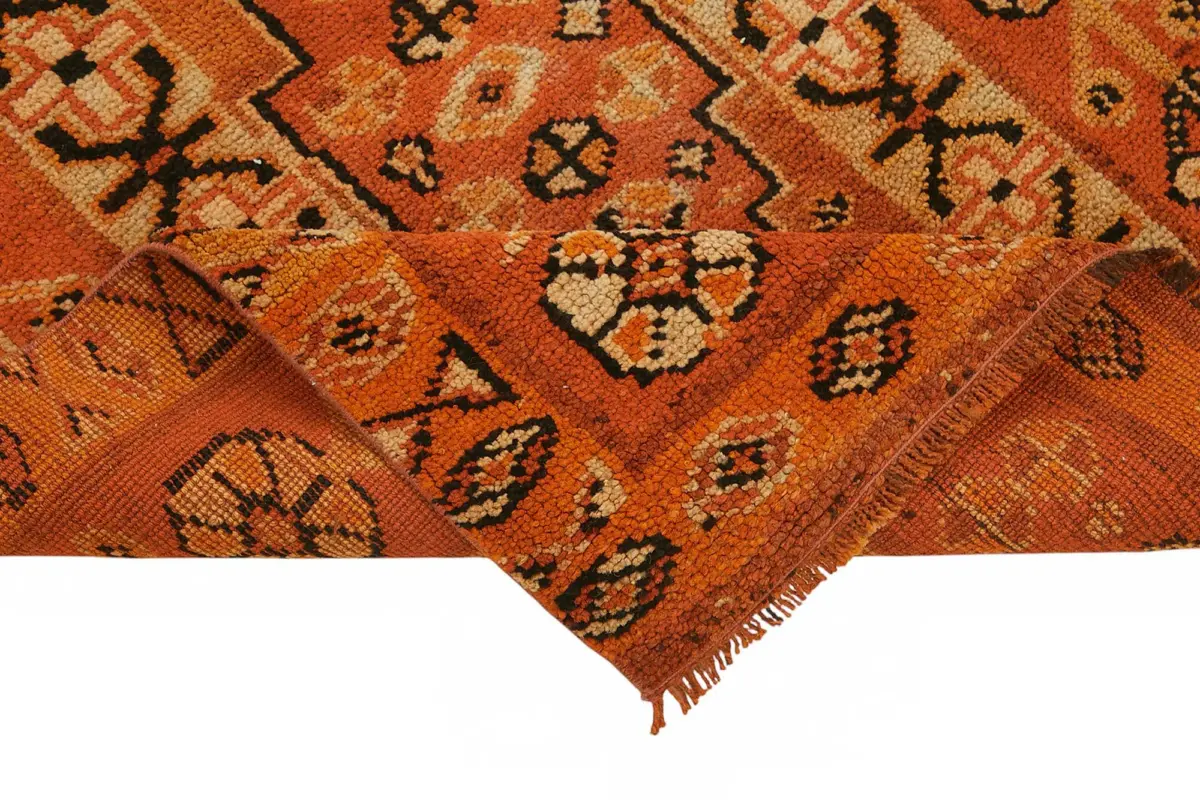 Herki Eskitme Turuncu Pamuk Üzerine Yün El Dokuma Halı-096x230 - Görsel 6