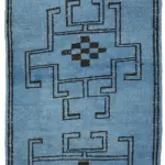 Herki Eskitme Mavi Pamuk Üzerine Yün El Dokuma Halı-100x313