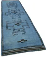 Herki Eskitme Mavi Pamuk Üzerine Yün El Dokuma Halı-100x313 - Görsel 2