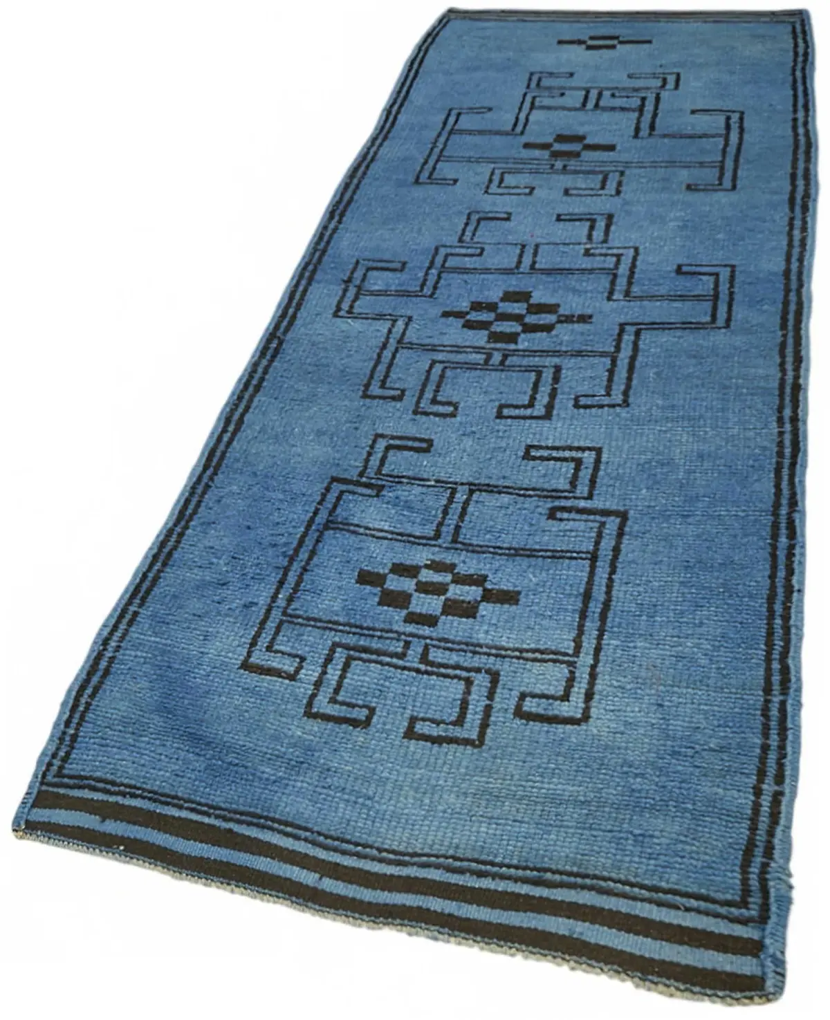 Herki Eskitme Mavi Pamuk Üzerine Yün El Dokuma Halı-100x313 - Görsel 3