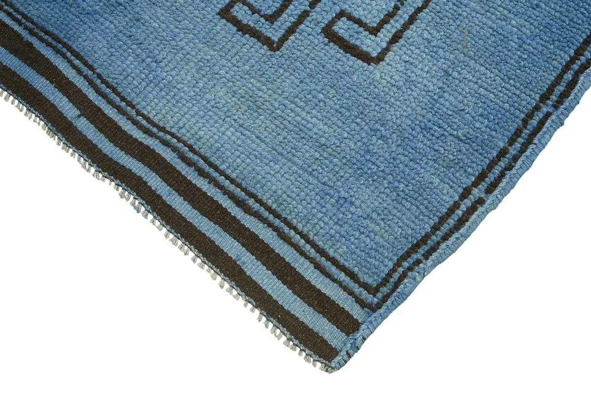 Herki Eskitme Mavi Pamuk Üzerine Yün El Dokuma Halı-100x313 - Görsel 4