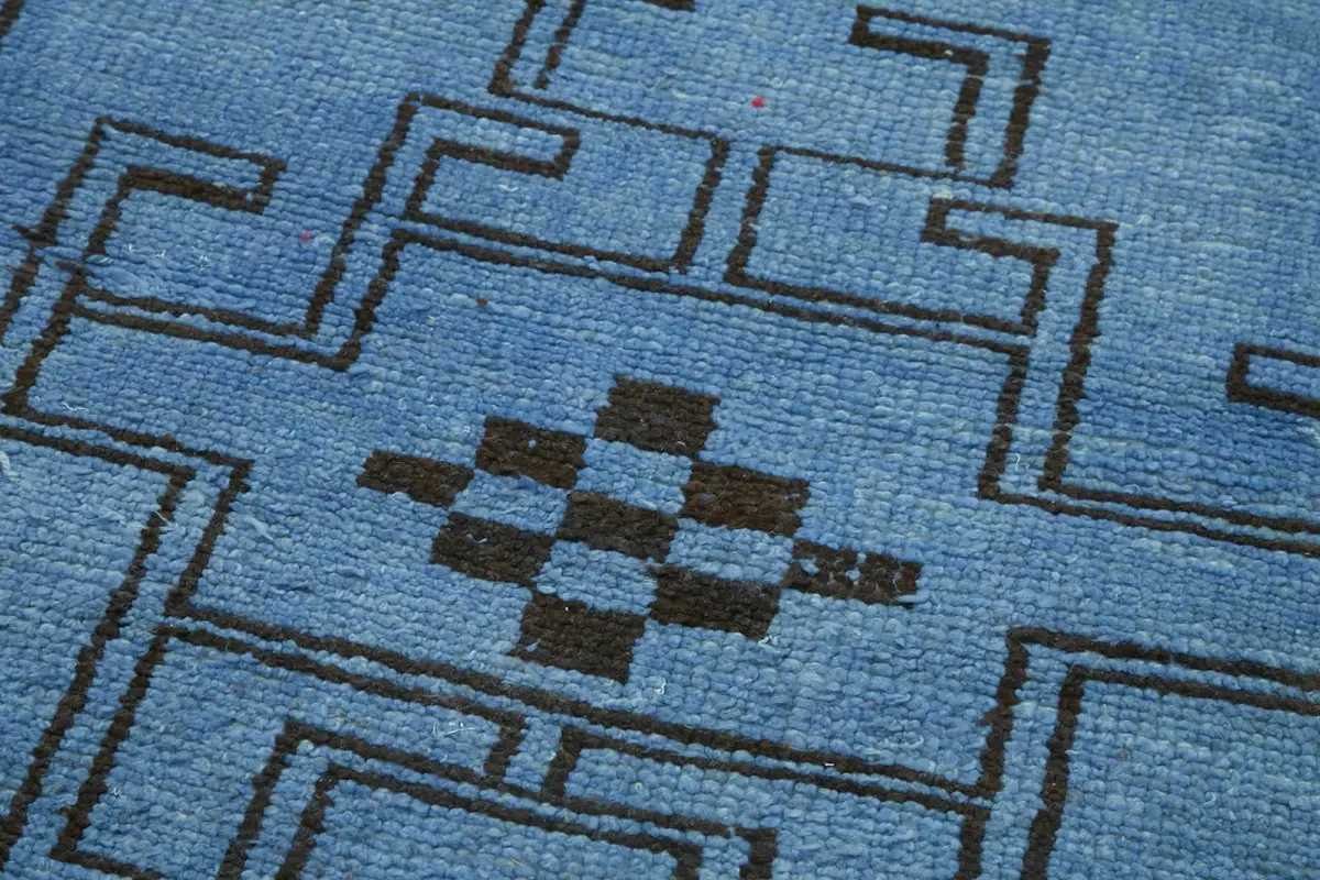 Herki Eskitme Mavi Pamuk Üzerine Yün El Dokuma Halı-100x313 - Görsel 5