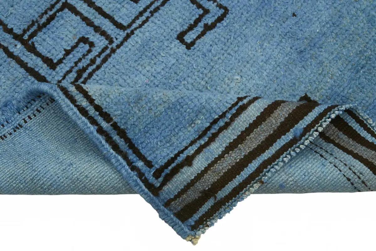 Herki Eskitme Mavi Pamuk Üzerine Yün El Dokuma Halı-100x313 - Görsel 6