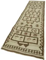 Herki Eskitme Bej Pamuk Üzerine Yün El Dokuma Halı-095x386 - Görsel 3