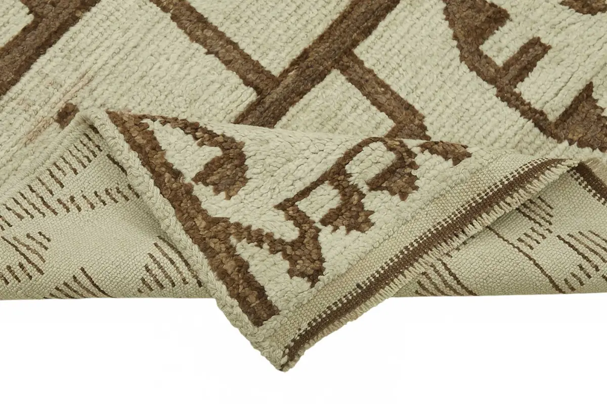 Herki Eskitme Bej Pamuk Üzerine Yün El Dokuma Halı-095x386 - Görsel 6