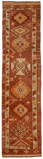 Herki Eskitme Kırmızı Pamuk Üzerine Yün El Dokuma Halı-078x336