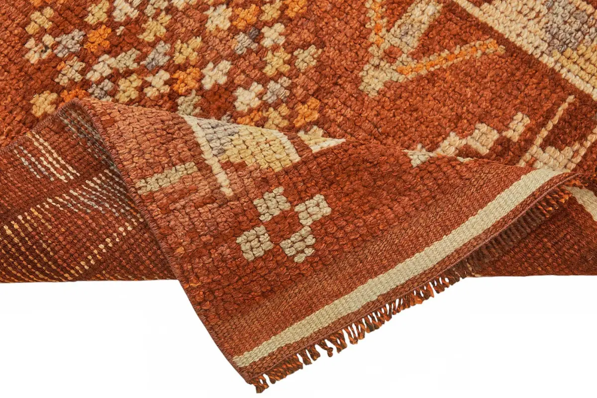 Herki Eskitme Kırmızı Pamuk Üzerine Yün El Dokuma Halı-078x336 - Görsel 6