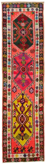 Herki Eskitme Multi Pamuk Üzerine Yün El Dokuma Halı-084x322