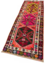 Herki Eskitme Multi Pamuk Üzerine Yün El Dokuma Halı-084x322 - Görsel 3