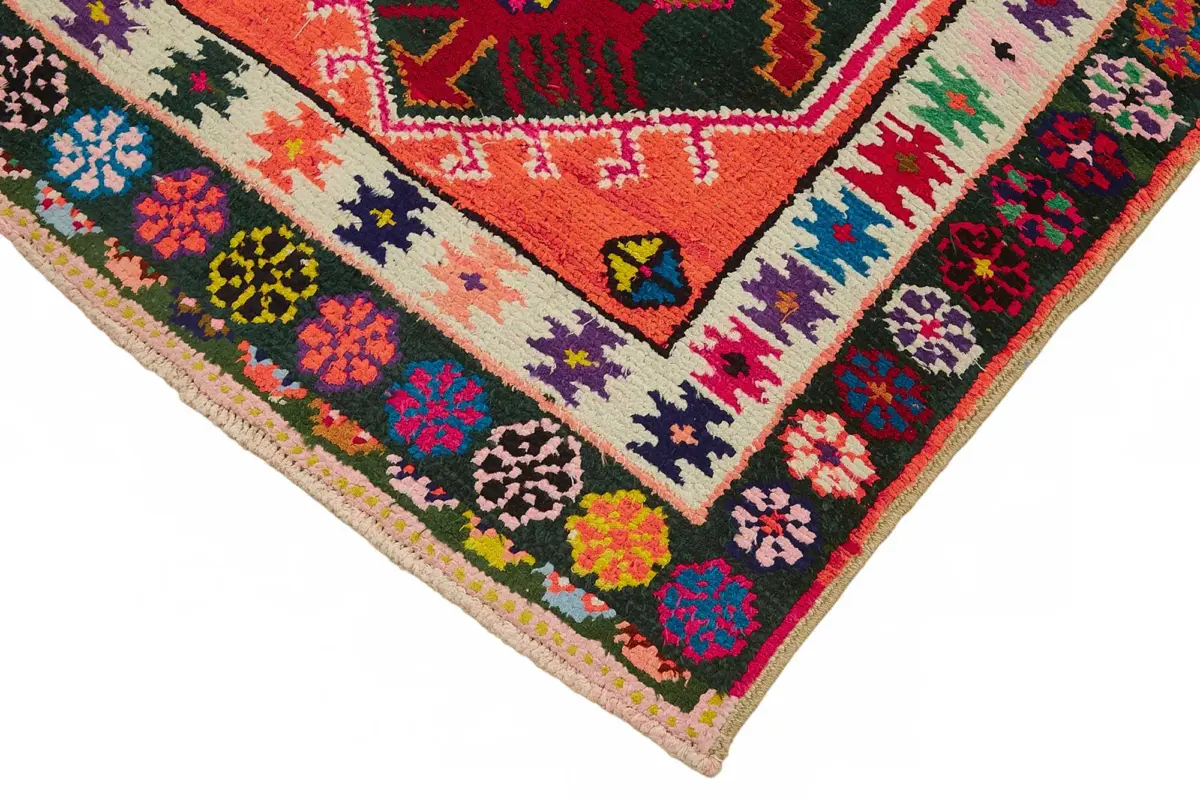 Herki Eskitme Multi Pamuk Üzerine Yün El Dokuma Halı-084x322 - Görsel 4