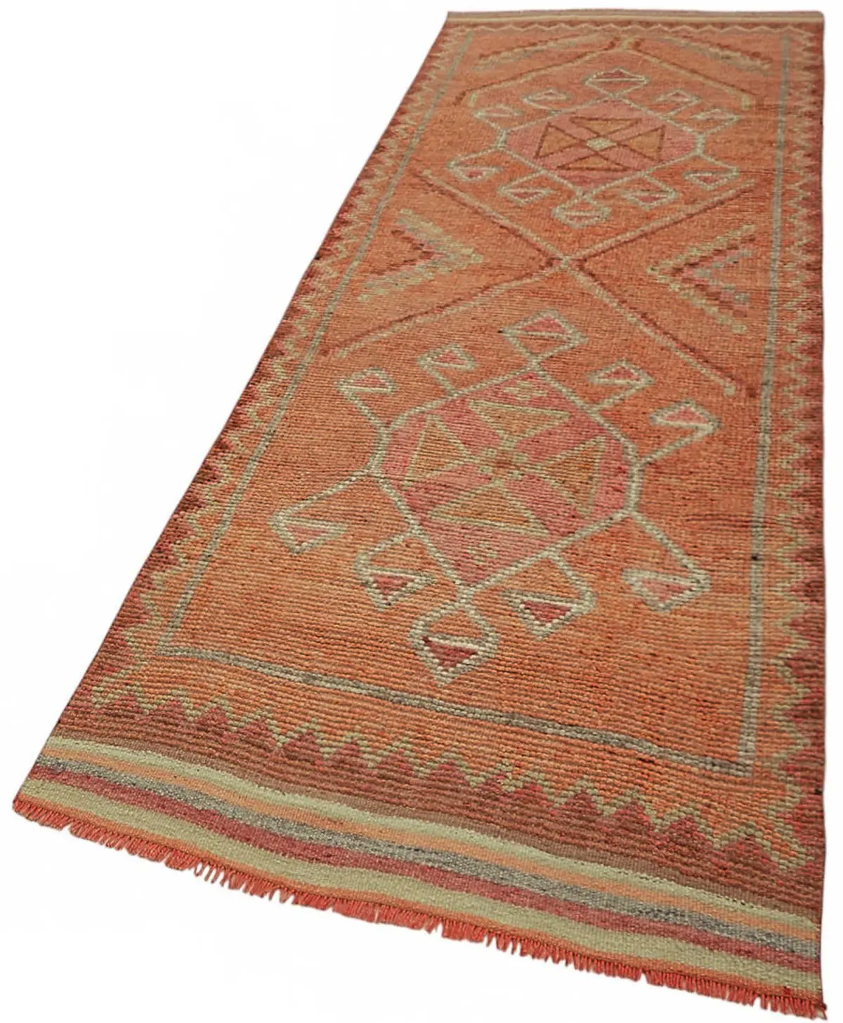 Herki Eskitme Kırmızı Pamuk Üzerine Yün El Dokuma Halı-100x318 - Görsel 3