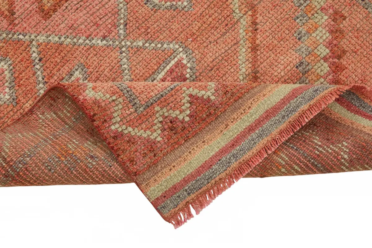 Herki Eskitme Kırmızı Pamuk Üzerine Yün El Dokuma Halı-100x318 - Görsel 6