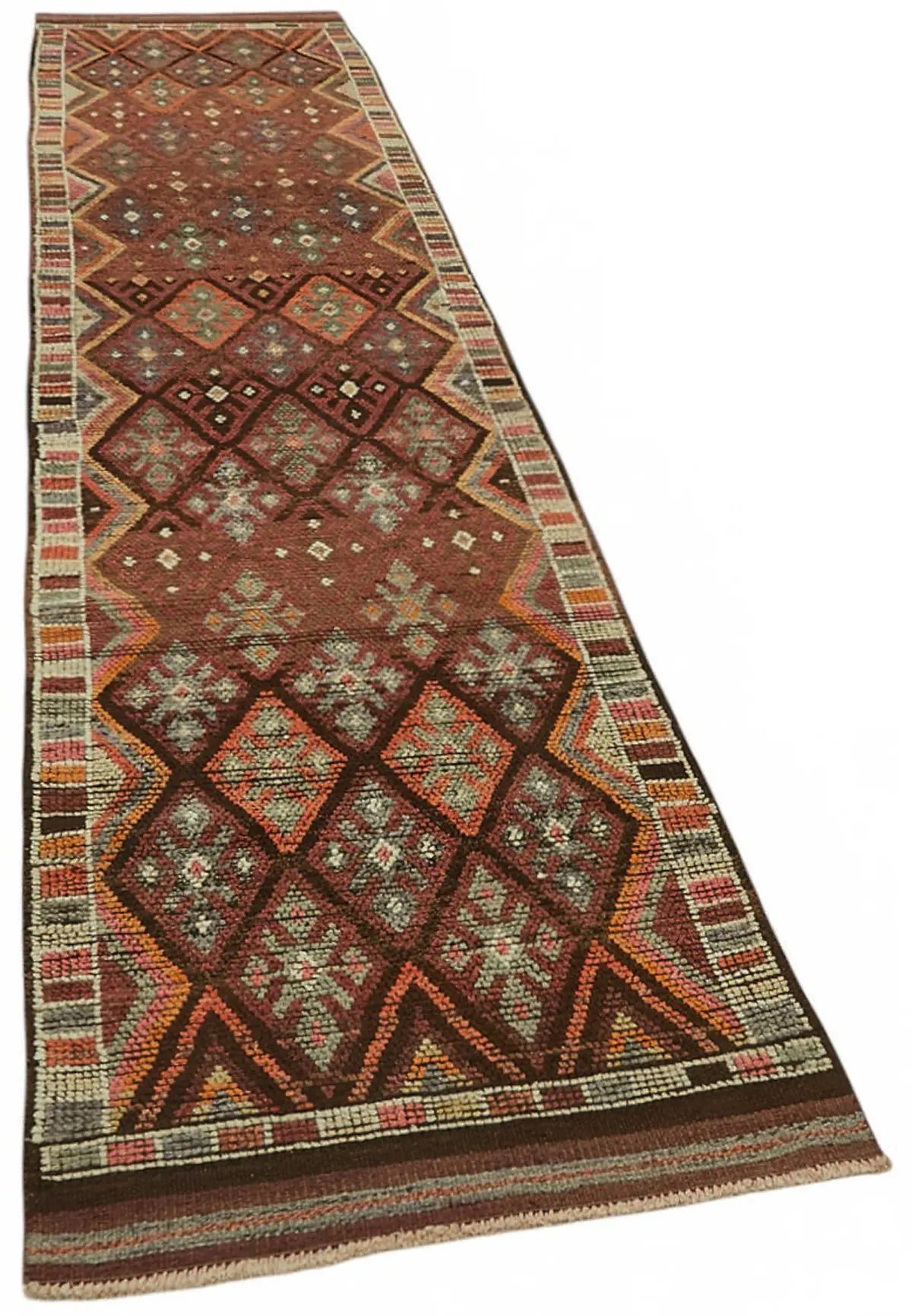 Herki Eskitme Kırmızı Pamuk Üzerine Yün El Dokuma Halı-086x411 - Görsel 2