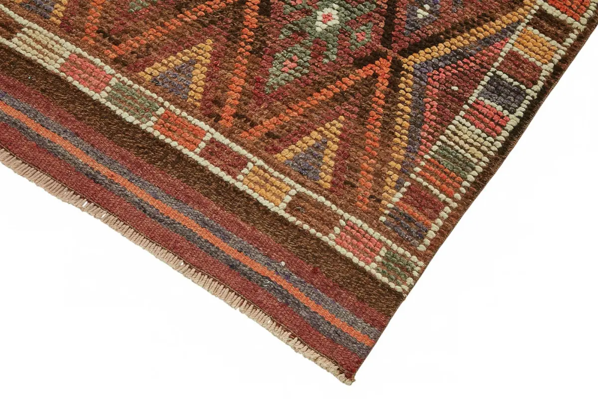 Herki Eskitme Kırmızı Pamuk Üzerine Yün El Dokuma Halı-086x411 - Görsel 4