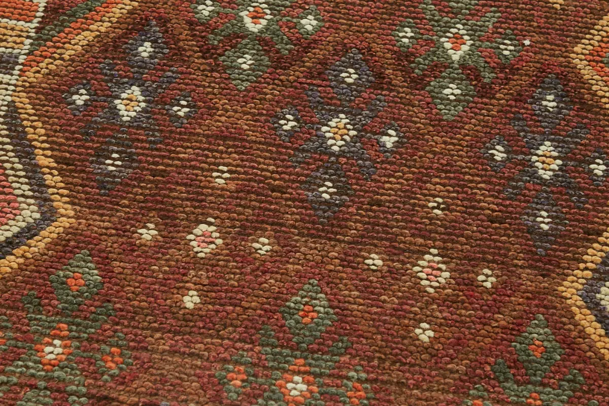 Herki Eskitme Kırmızı Pamuk Üzerine Yün El Dokuma Halı-086x411 - Görsel 5