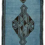 Herki Eskitme Mavi Pamuk Üzerine Yün El Dokuma Halı-100x343