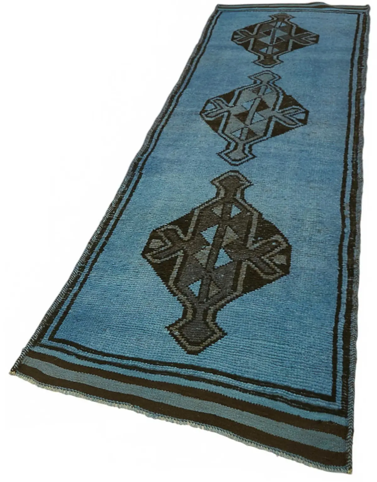 Herki Eskitme Mavi Pamuk Üzerine Yün El Dokuma Halı-100x343 - Görsel 3