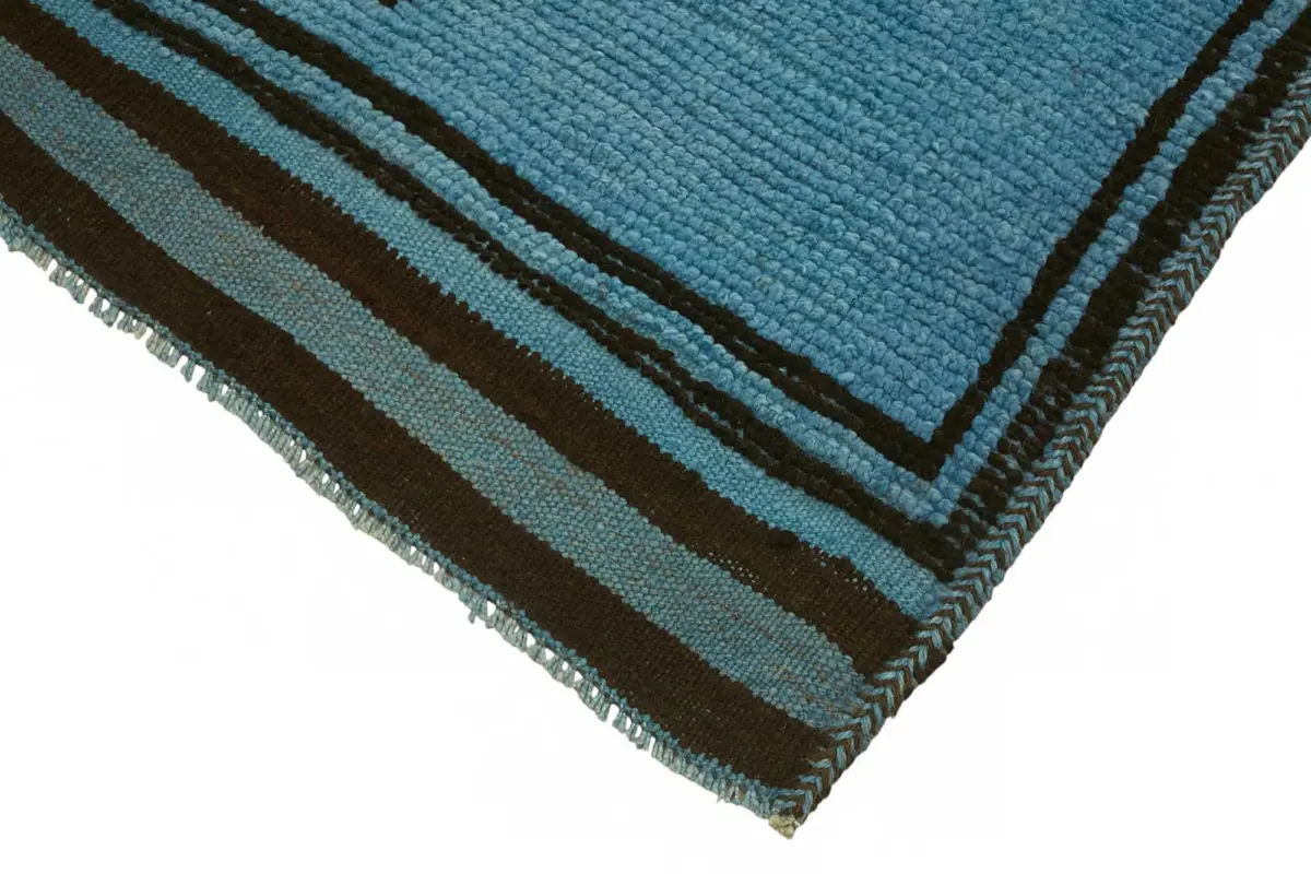 Herki Eskitme Mavi Pamuk Üzerine Yün El Dokuma Halı-100x343 - Görsel 4