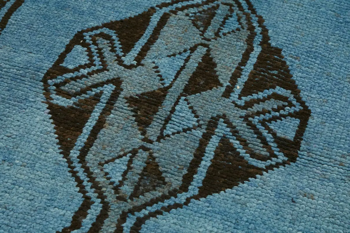 Herki Eskitme Mavi Pamuk Üzerine Yün El Dokuma Halı-100x343 - Görsel 5