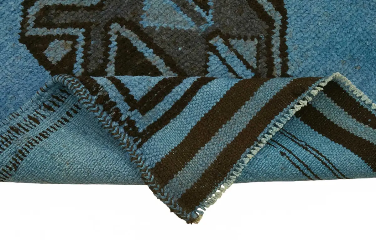 Herki Eskitme Mavi Pamuk Üzerine Yün El Dokuma Halı-100x343 - Görsel 6