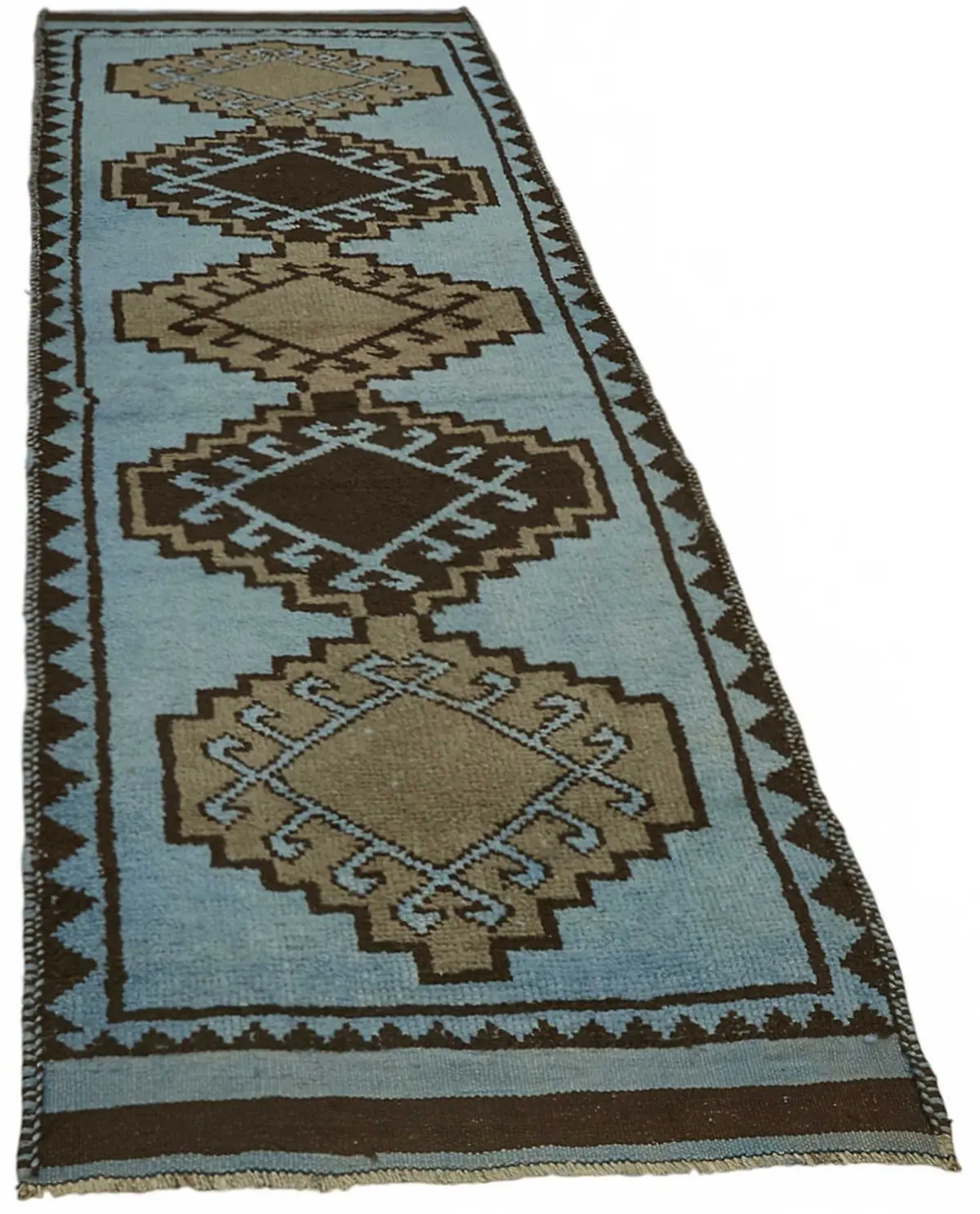 Herki Eskitme Mavi Pamuk Üzerine Yün El Dokuma Halı-093x295 - Görsel 2